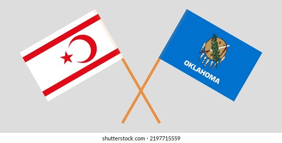 Crossed flags of Northern Cyprus and The State of Oklahoma. Official colors. Correct proportion. Vector illustration
