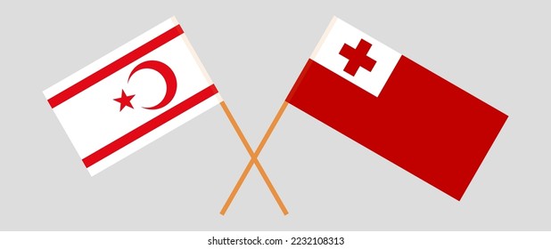 Crossed flags of Northern Cyprus and Tonga. Official colors. Correct proportion. Vector illustration
