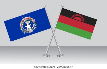 Crossed flags of Northern Mariana Islands and Malawi. Official colors. Correct proportion. Banner design