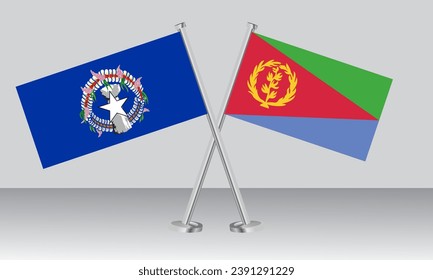 Crossed flags of Northern Mariana Islands and Eritrea. Official colors. Correct proportion. Banner design