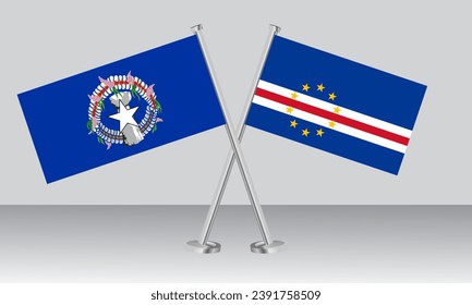 Crossed flags of Northern Mariana Islands and CAPE VERDE. Official colors. Correct proportion. Banner design