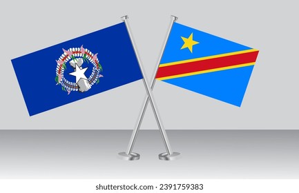 Crossed flags of Northern Mariana Islands and DR Congo. Official colors. Correct proportion. Banner design