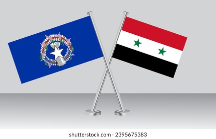 Crossed flags of Northern Mariana Islands and Syria. Official colors. Correct proportion. Banner design