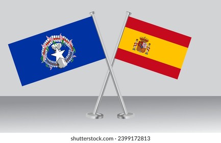 Crossed flags of Northern Mariana Islands and Spain. Official colors. Correct proportion. Banner design