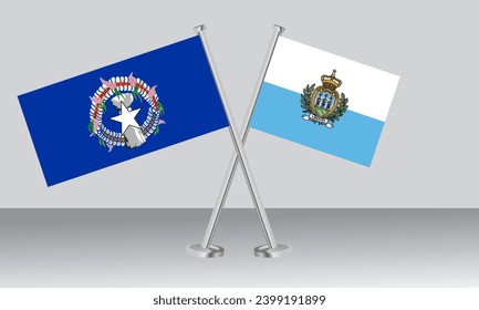 Crossed flags of Northern Mariana Islands and San Marino. Official colors. Correct proportion. Banner design