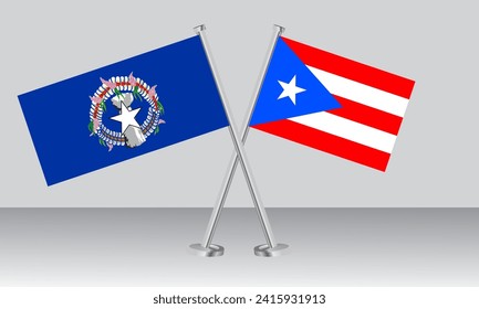 Crossed flags of Northern Mariana Islands and Puerto Rico. Official colors. Correct proportion. Banner design