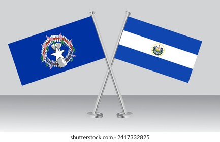Crossed flags of Northern Mariana Islands and El Salvador. Official colors. Correct proportion. Banner design