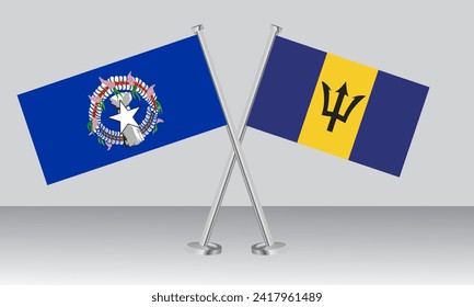 Crossed flags of Northern Mariana Islands and Barbados. Official colors. Correct proportion. Banner design