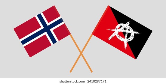 Crossed flags of Norway and anarchy. Official colors. Correct proportion. Vector illustration
