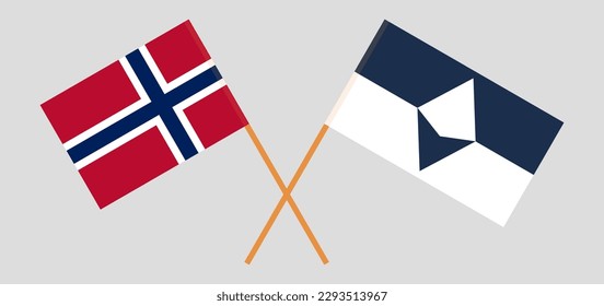 Crossed flags of Norway and Antarctica. Official colors. Correct proportion. Vector illustration
