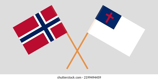 Banderas cruzadas de Noruega y cristiandad. Colores oficiales. Proporción correcta. Ilustración del vector