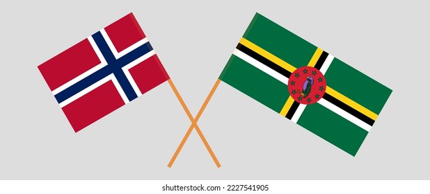 Crossed flags of Norway and Dominica. Official colors. Correct proportion. Vector illustration
