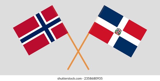 Crossed flags of Norway and Dominican Republic. Official colors. Correct proportion. Vector illustration
