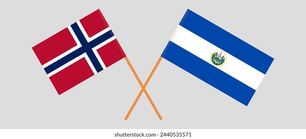 Crossed flags of Norway and El Salvador. Official colors. Correct proportion. Vector illustration
