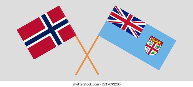 Crossed flags of Norway and Fiji. Official colors. Correct proportion. Vector illustration
