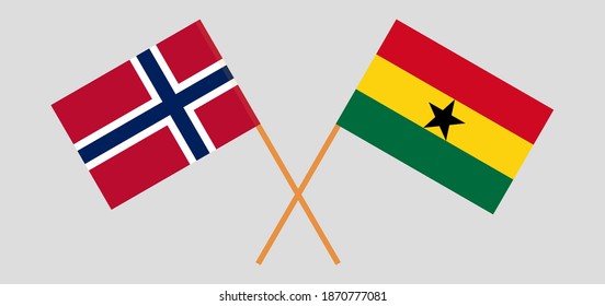 Crossed flags of Norway and Ghana. Official colors. Correct proportion