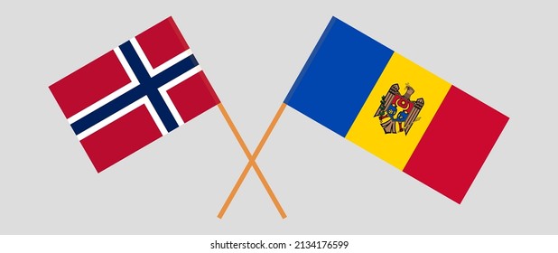 Crossed flags of Norway and Moldova. Official colors. Correct proportion. Vector illustration
