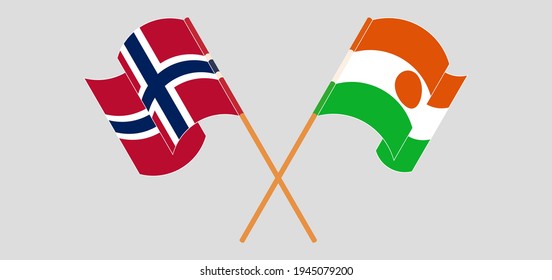 Crossed flags of Norway and the Niger. Official colors. Correct proportion