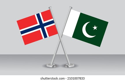 Crossed flags of Norway and Pakistan. Official colors. Correct proportion. Banner design