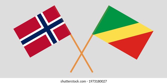 Crossed flags of Norway and Republic of the Congo. Official colors. Correct proportion