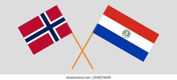 Crossed flags of Norway and Republic of Paraguay. Official colors. Correct proportion. Vector illustration.
