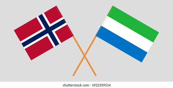 Crossed flags of Norway and Sierra Leone. Official colors. Correct proportion