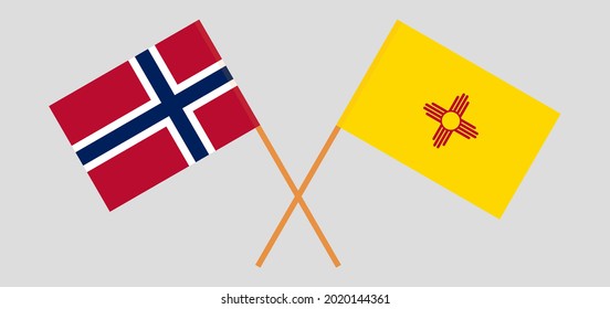 Crossed flags of Norway and the State of New Mexico. Official colors. Correct proportion