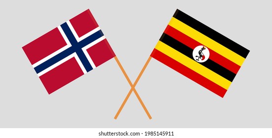 Crossed flags of Norway and Uganda. Official colors. Correct proportio