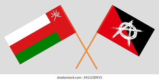 Crossed flags of Oman and anarchy. Official colors. Correct proportion. Vector illustration
