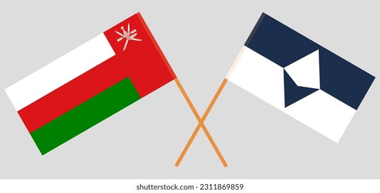 Crossed flags of Oman and Antarctica. Official colors. Correct proportion. Vector illustration
