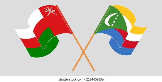 
Crossed flags of Oman and the Comoros. Official colors. Correct proportion. Vector illustration
