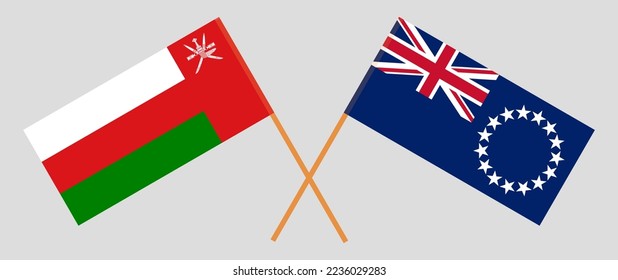 Crossed flags of Oman and Cook Islands. Official colors. Correct proportion. Vector illustration
