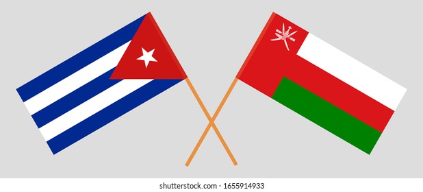 Crossed flags of Oman and Cuba. Official colors. Correct proportion. Vector illustration
