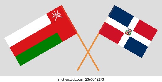 Crossed flags of Oman and Dominican Republic. Official colors. Correct proportion. Vector illustration
