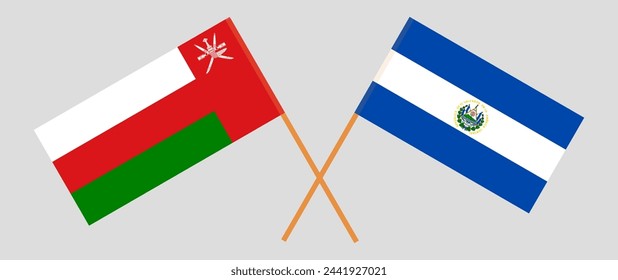 Crossed flags of Oman and El Salvador. Official colors. Correct proportion. Vector illustration
