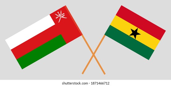 Crossed flags of Oman and Ghana. Official colors. Correct proportion