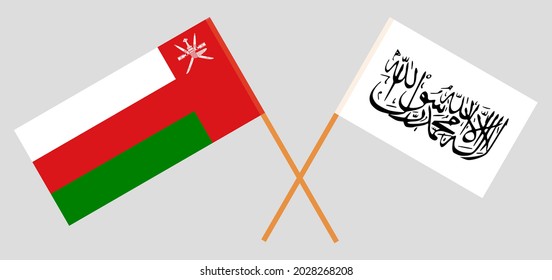Überquerte Flaggen von Oman und dem Islamischen Emirat von Afghanistan. Offizielle Farben. Richtiger Anteil