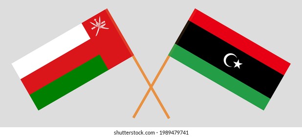 Crossed flags of Oman and Libya. Official colors. Correct proportion