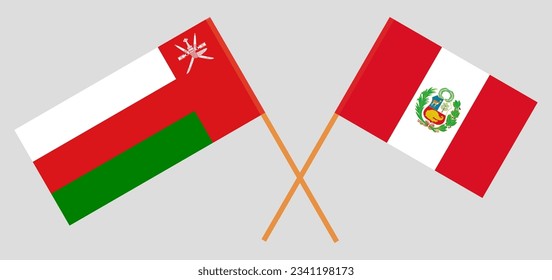 Crossed flags of Oman and Peru. Official colors. Correct proportion. Vector illustration
