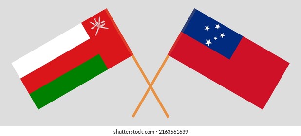 Crossed flags of Oman and Samoa. Official colors. Correct proportion. Vector illustration