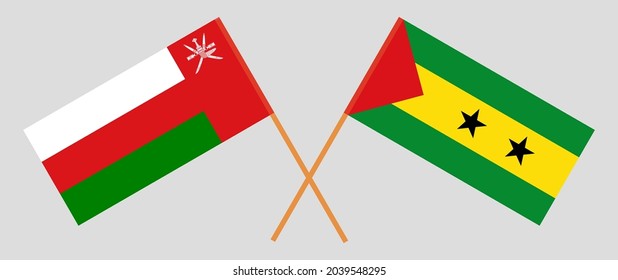 Crossed flags of Oman and Sao Tome and Principe. Official colors. Correct proportion