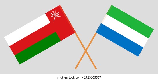 Crossed flags of Oman and Sierra Leone. Official colors. Correct proportion