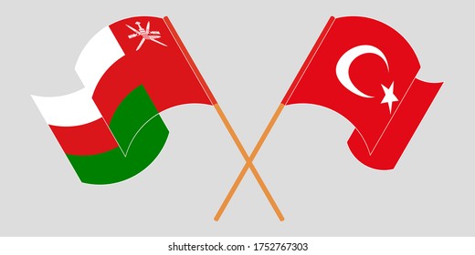 Crossed flags of Oman and Turkey