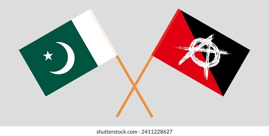 Crossed flags of Pakistan and anarchy. Official colors. Correct proportion. Vector illustration
