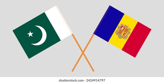 Crossed flags of Pakistan and Andorra. Official colors. Correct proportion