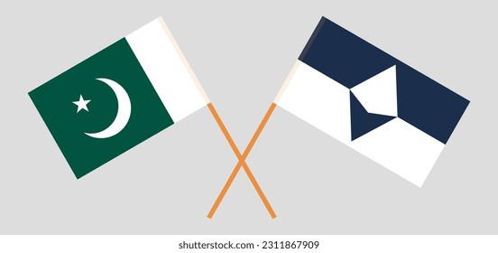 Crossed flags of Pakistan and Antarctica. Official colors. Correct proportion. Vector illustration