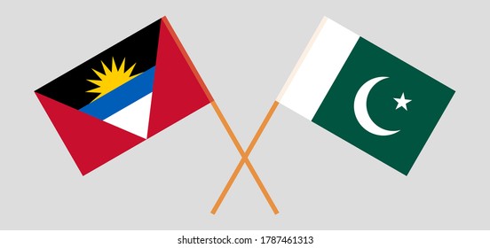 Crossed flags of Pakistan and Antigua and Barbuda. Official colors. Correct proportion. Vector illustration
