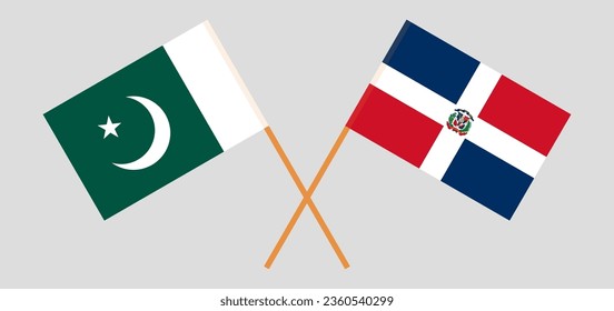 Crossed flags of Pakistan and Dominican Republic. Official colors. Correct proportion. Vector illustration
