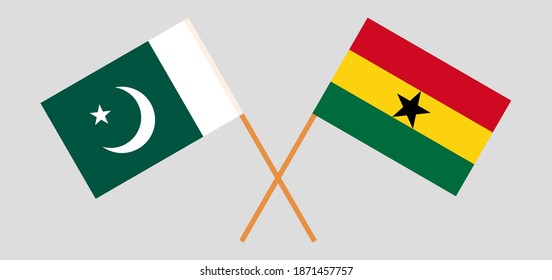 Crossed flags of Pakistan and Ghana. Official colors. Correct proportion