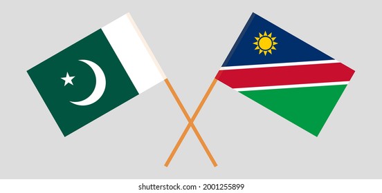 Crossed flags of Pakistan and Namibia. Official colors. Correct proportion